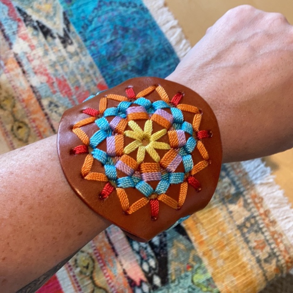 Three Bird Nest Colorful Leather Cuff Bracelet